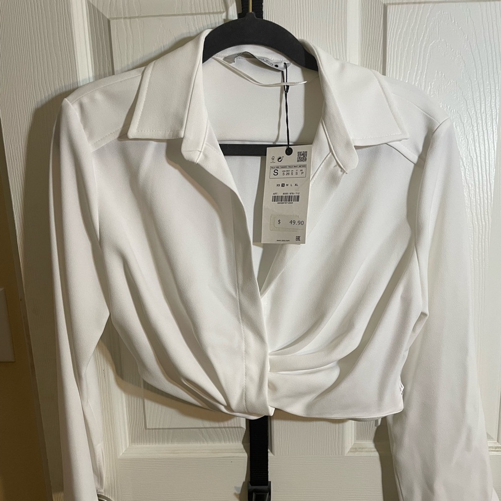 Zara cropped white blouse